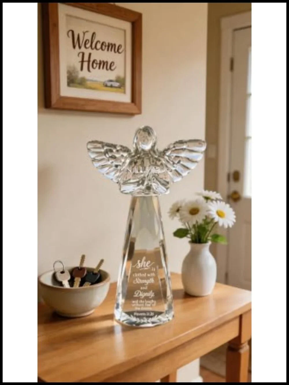 K9 Crystal Angel Figurine 6" Engraved Proverbs 31:25 Christian Gift_6